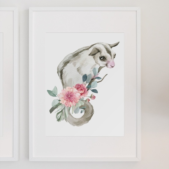 Watercolor Floral Sugar Glider Wall Art Print Poster Unframed - Picture 4 of 9